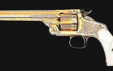 (A) FACTORY GOLD PLATED & ENGRAVED SMITH & WESSON NEW MODEL NO. 3 SINGLE ACTION REVOLVER WITH