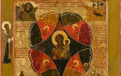 A FINE ICON SHOWING THE MOTHER OF GOD 'JOY TO ALL WHO