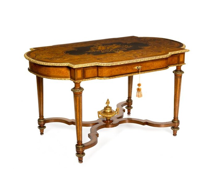 A French Napoleon III marquetry library table