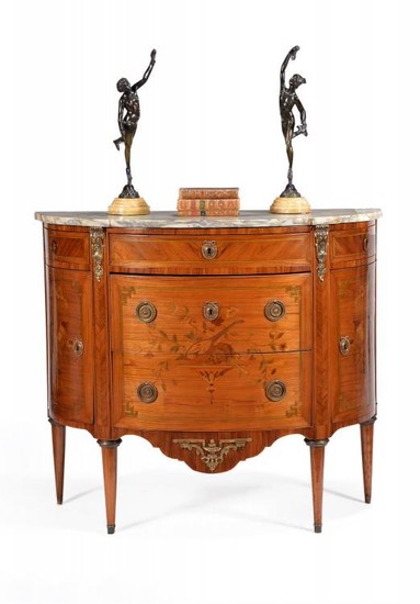 A French tulipwood, specimen marquetry and gilt metal mounted commode, late 19th/early 20th century