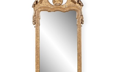 A GEORGE II STYLE GESSO AND GILTWOOD PIER MIRROR, the leaf...