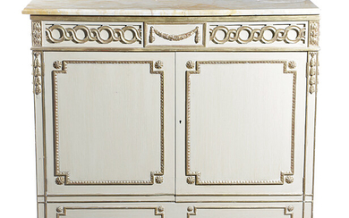 A GILT AND CREAM PAINTED SIDE CABINET