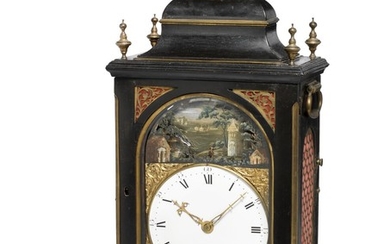 A George III mechanical bracket clock with chimes in ebonised revolving case. England, late 18th century. H. 67 cm. W. 34 cm. D. 22 cm.