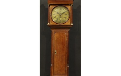 A George III oak longcase clock, 33cm circular brass dial in...