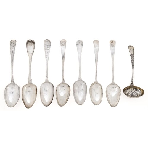 A George III silver tablespoon, bright cut Old English patte...