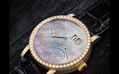 A. LANGE & SÖHNE. A LADY’S 18K PINK GOLD AND DIAMOND-SET WRISTWATCH WITH DATE, POWER RESERVE AND MOTHER-OF-PEARL DIAL LITTLE LANGE 1 “SOIREÉ”, REF. 813.043