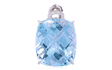 A LARGE BLUE TOPAZ AND DIAMOND PENDANT