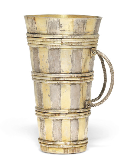A LOUIS XIII PARCEL-GILT SILVER CUP FROM A BÜTTENMANN FIGURE, MARK OF DAVID ZWIRLIN, STRASBOURG, CIRCA 1610