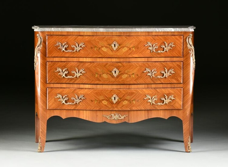 A LOUIS XV STYLE MARBLE TOPPED AND ORMOLU MOUNTED
