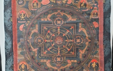 A Large Tibetan Temple Thangka Enhanced with Gold Foil