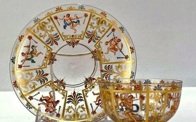 A MAGNIFICENT ENAMELED FINGER BOWL & PLATE