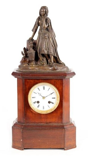A MID 19TH CENTURY FRENCH BRONZE FIGURAL MANTEL CLOCK