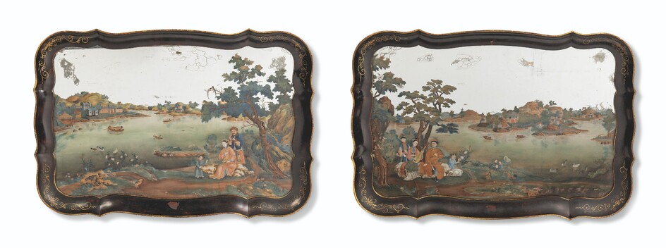 A PAIR OF CHINESE EXPORT REVERSE-PAINTED MIRROR PICTURES