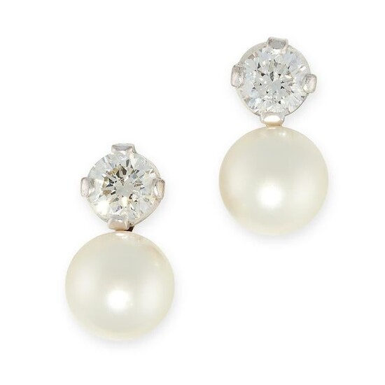 A PAIR OF PEARL AND DIAMOND STUD EARRINGS in 18ct white