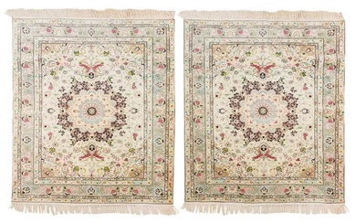 A PAIR OF VERY FINE PART SILK TABRIZ RUGS, NORTH-WEST PERSIA