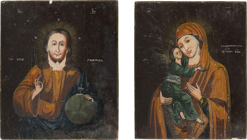 A PAIR OF WEDDING ICONS SHOWING CHRIST PANTOKRATOR AND