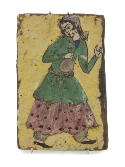 A PERSIAN DECORATED CERAMIC TILE LATE 19TH EARLY 20TH CENTURY.