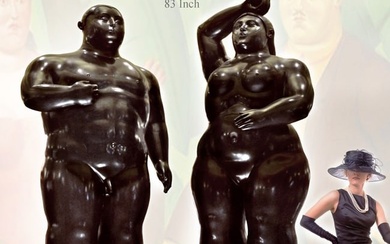 A Pair Of Monumental F. Botero Adam & Eve Bronze Sculptures, Numbered & Signed