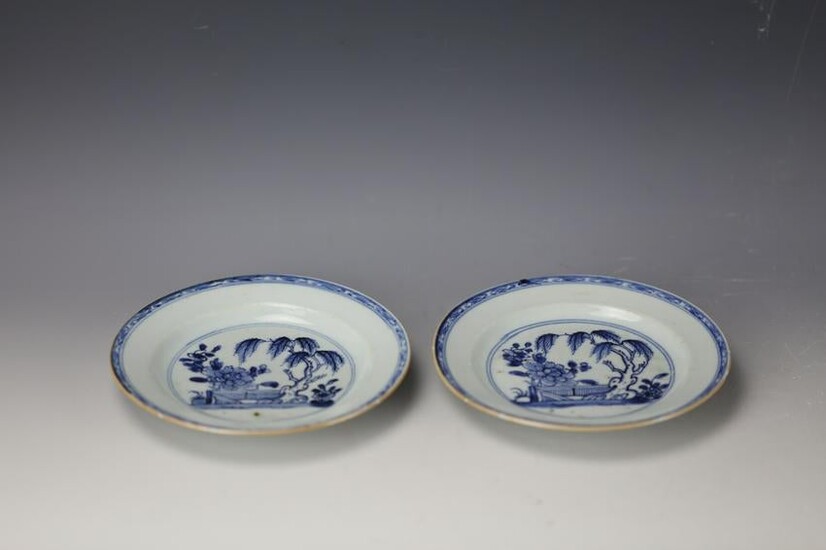 A Pair of Chinese Blue and White Porcelain Dishes
