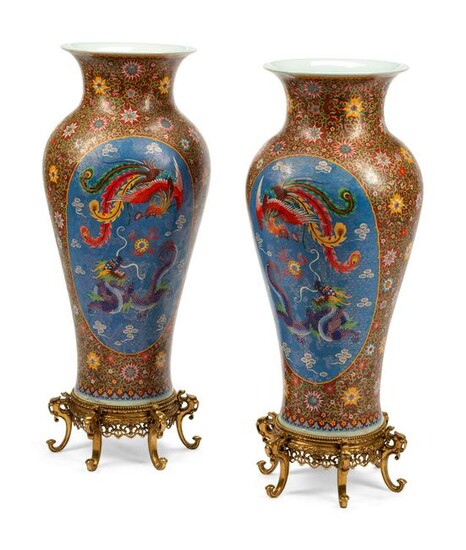 A Pair of Chinese Export Cloisonne-Over-Porcelain Floor