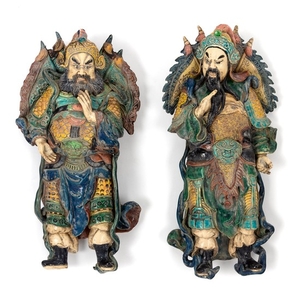 A Pair of Chinese Porcelain Figures of Guardians