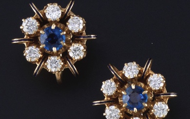 A Pair of Diamond and Sapphire Earrings