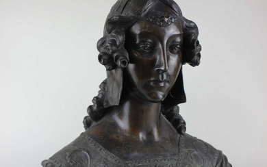 A Renaissance style bronze bust of a young woman