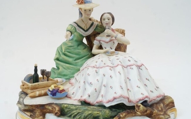 A Royal Worcester group entitled 'The Picnic', 1974, Victorian Series, Limited Edition No 13 of 250, modelled by Ronald van Ruyckevelt, 18cm high