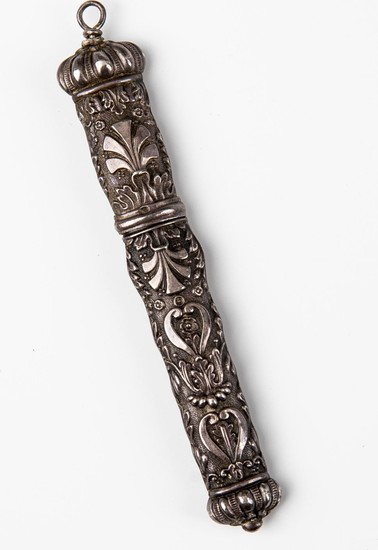 A SILVER MEZUZAH OR AMULET HOLDER. Probably Italy, Mid