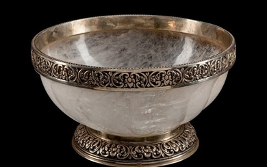 A Silver-Mounted Rock Crystal Bowl Height 6 x diameter
