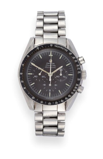 A Stainless Steel Chronograph Wristwatch, signed Omega, Model: Speedmaster, Professional, Moon...
