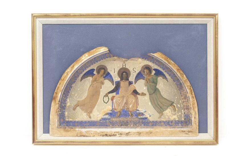 A VENETO-CRETAN STYLE PAINTED FRESCO DEPICTING CHRIST ENTHRONED FLANKED BY ANGELS
