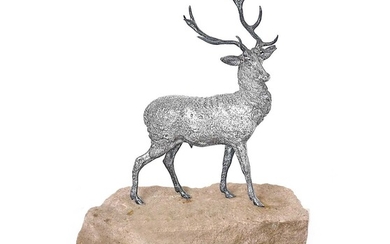 A Victorian Silver Model of a Twelve Point Royal Stag by Stephen Smith, London, 1868
