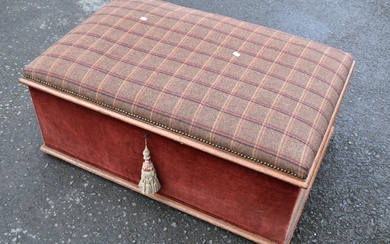 A Victorian mahogany framed blanket box having later tweed cushioned top, approx 107 x 73cm