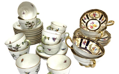 A attractive Paragon English Imari patterned part tea set, decorated with flowers and gilt lining