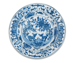 A blue and white 'Qilin' dish