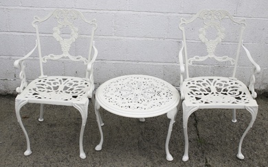 A brand new solid cast aluminium coffee table set in old English white powder coating.