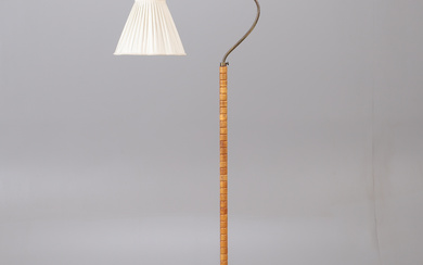 A brass/wood floor lamp, mid 20th century.