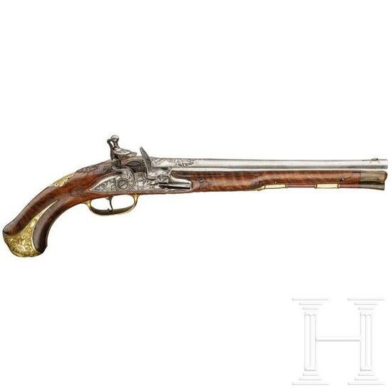 A deluxe German flintlock pistol with fine chiselling