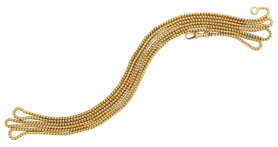A fancy link long chain necklace, of snake linking, unmarked, length 136cm, approximate gross weight 26g.