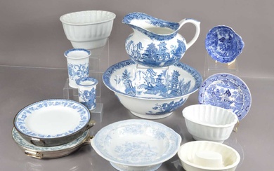 A good group of late Victorian and early 20th Century blue and white pottery by Maling of Newcastle