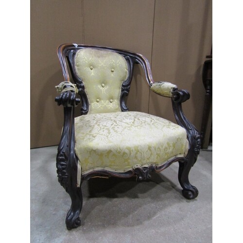 A good quality Victorian rosewood drawing room chair with ho...