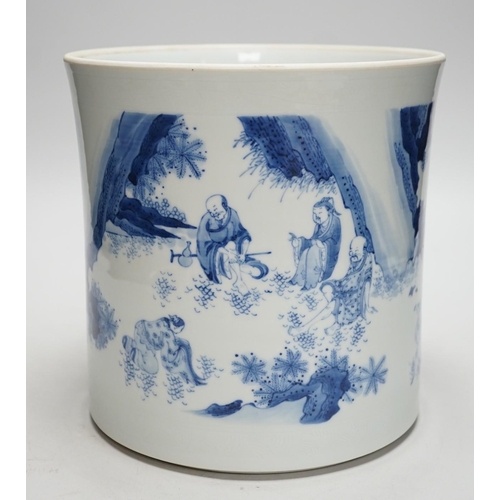 A large Chinese blue and white brushpot, 20.5 cms high...