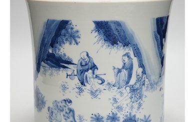 A large Chinese blue and white brushpot, 20.5 cms high...