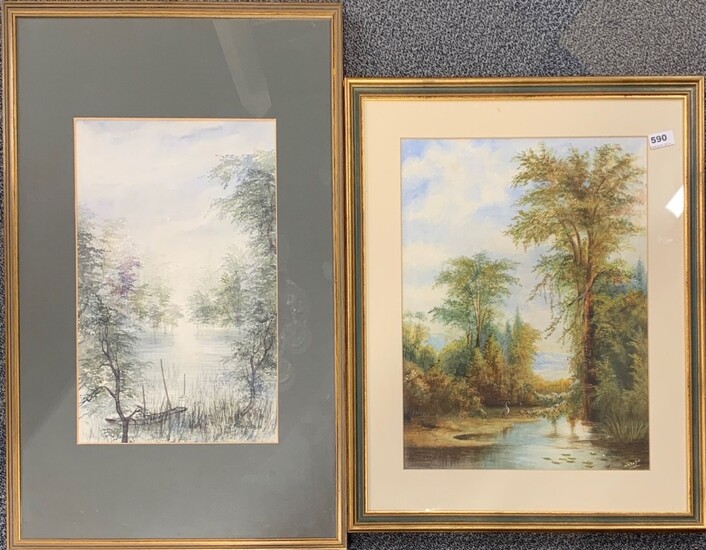 A large gilt framed watercolour, signed H.M DeFoe '05, frame size 56 x 69cm. Together with a further framed watercolour.