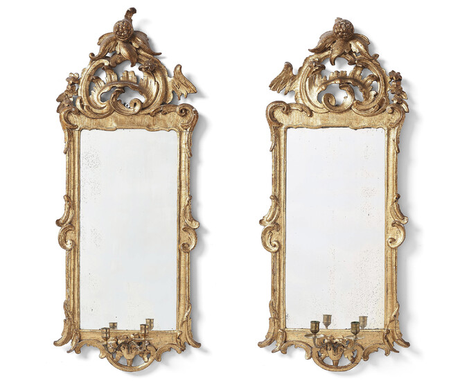 A pair of Danish rococo girandole mirrors.