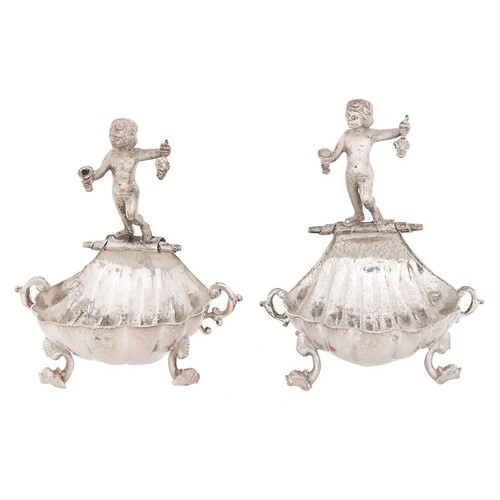 A pair of Dutch silver figural novelty salt cellars, in the ...