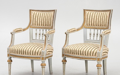 A pair of Gustavian style armchairs, 19th century.