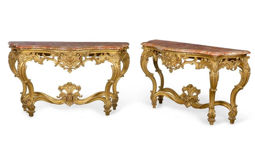 A pair of Louis XV giltwood console tables
