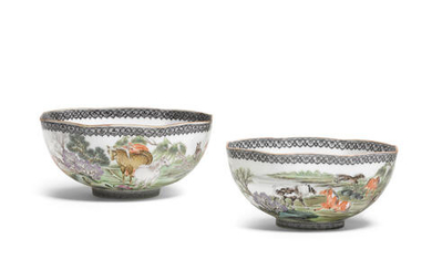 A pair of enameled eggshell porcelain 'horse' bowls